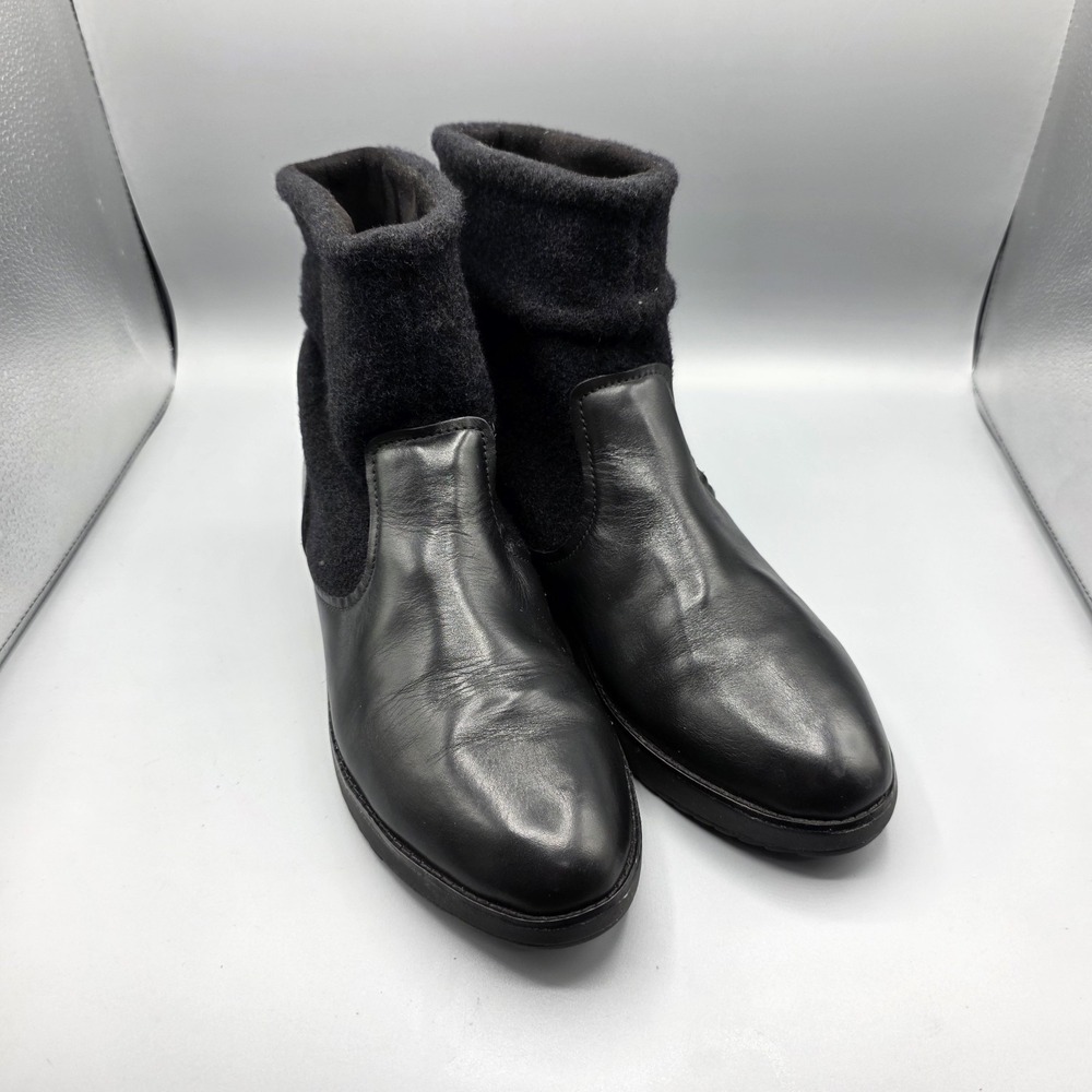 FitFlop Nisse Mixte Ankle‎ Boots Womens 10 Black Leather Wool Pull On Comfort